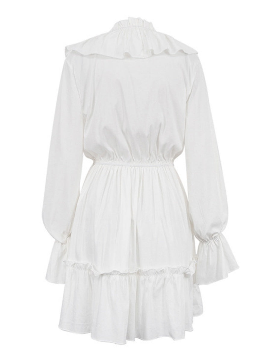 Volanlı V Yakalı Kloş Kollu Mini Elbise