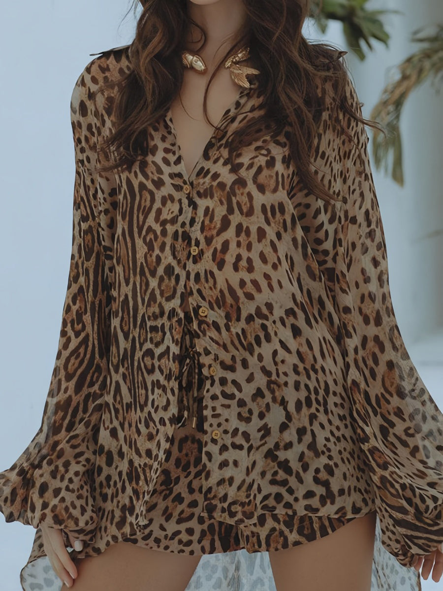 Leopar Desenli Şort Takımı