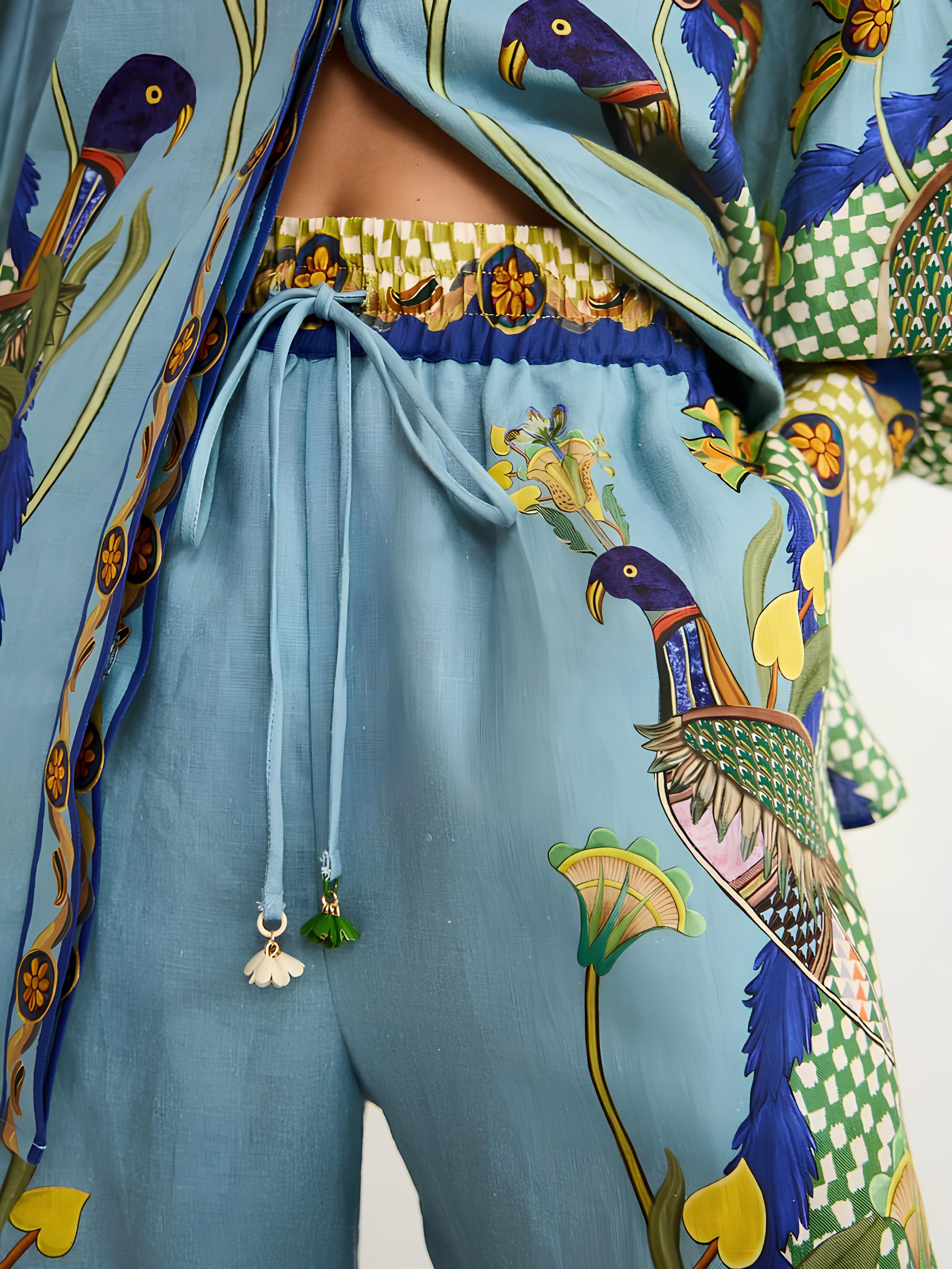 Puf Kollu Desenli Pantolon Takımı