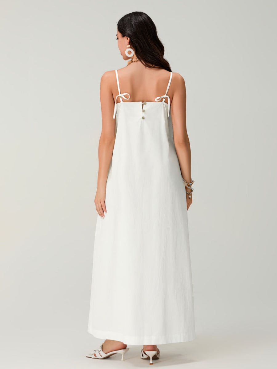 Spagetti Pileli Bol Uzun Elbise