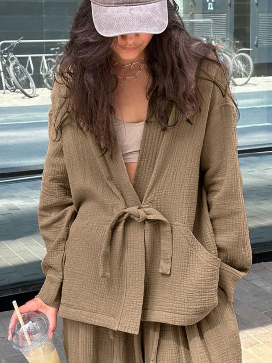 Kuşaklı Pantolon Takımı