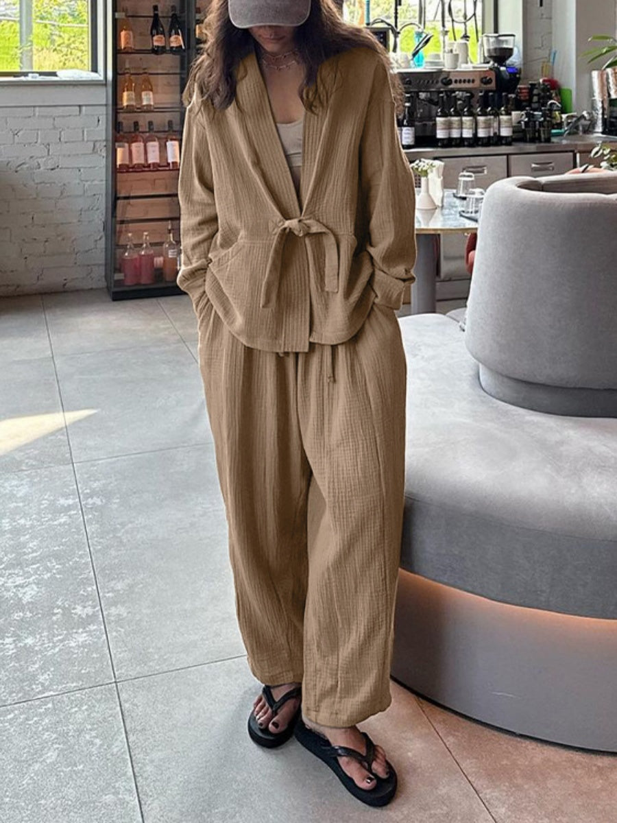 Kuşaklı Pantolon Takımı