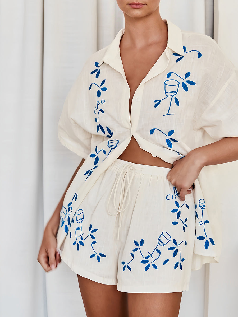 İşlemeli Şort Takımı