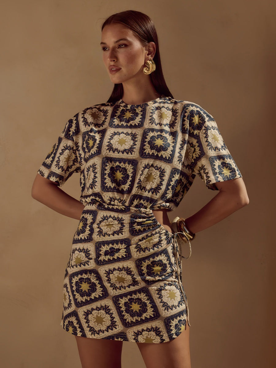 Bağcıklı Kesik Bel Mini Elbise