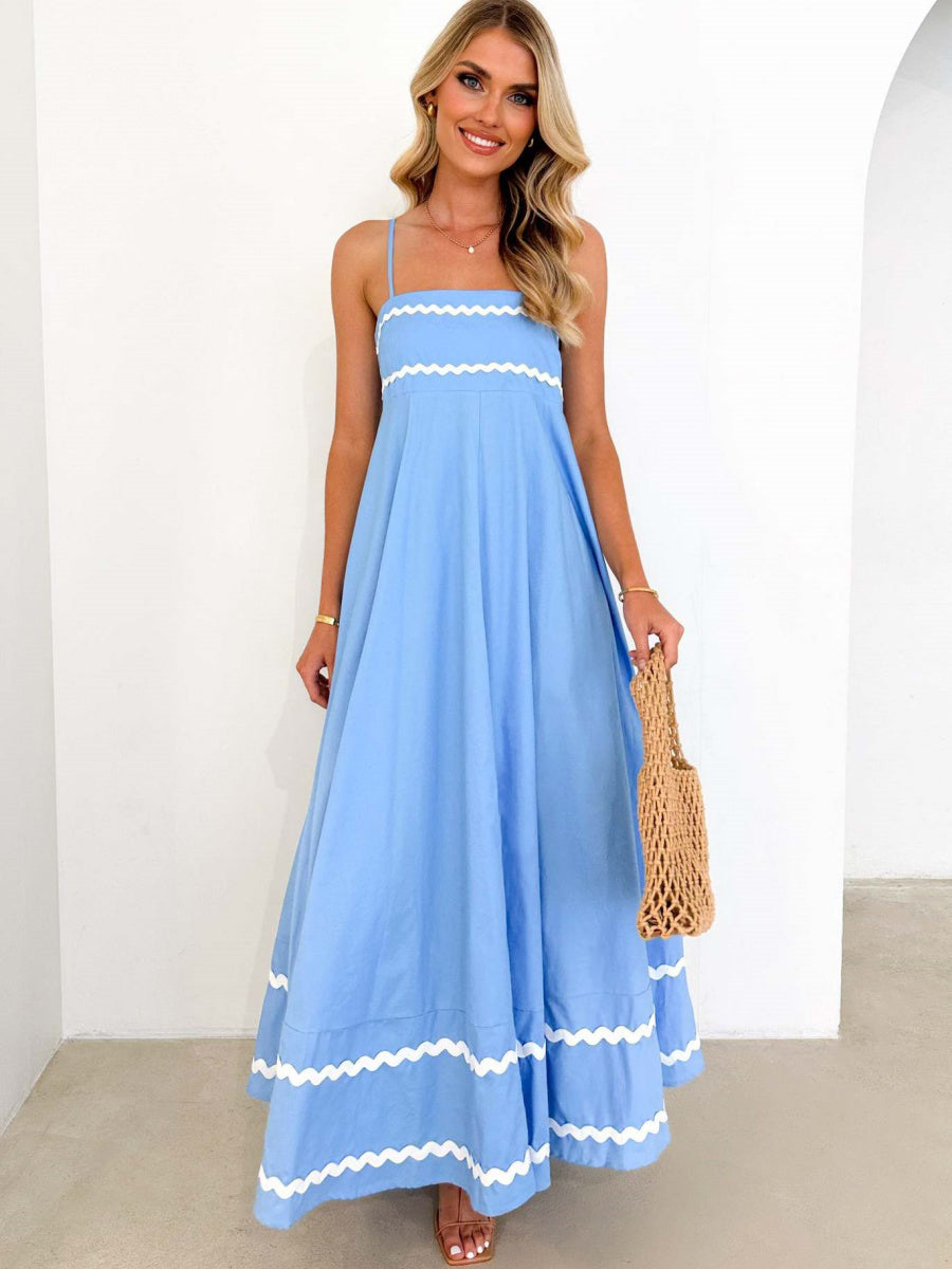 İnce Askılı Sırtı Açık A Kesim Uzun Elbise