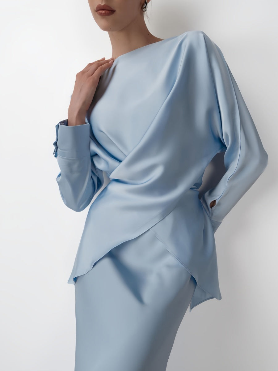 Zarif Çapraz Bağlamalı Düz Etek Takımı