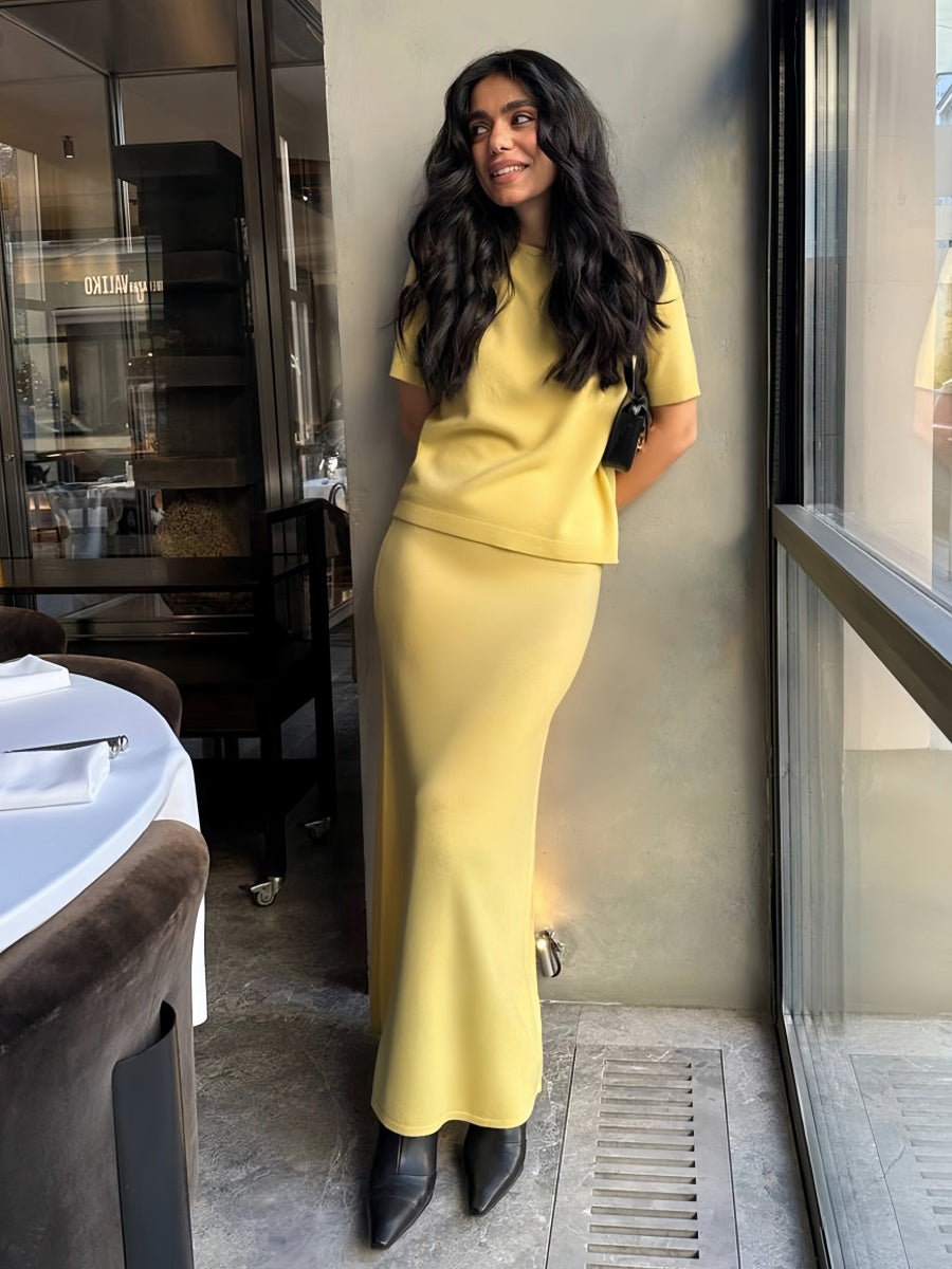 Örme Kısa Kollu Uzun Etek Takımı