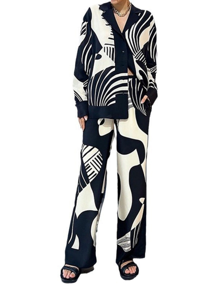 Siyah Desenli Gömlek & Pantolon Takım