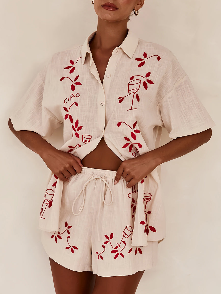 İşlemeli Şort Takımı