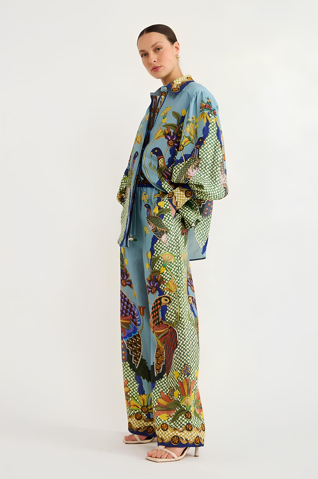 Puf Kollu Desenli Pantolon Takımı