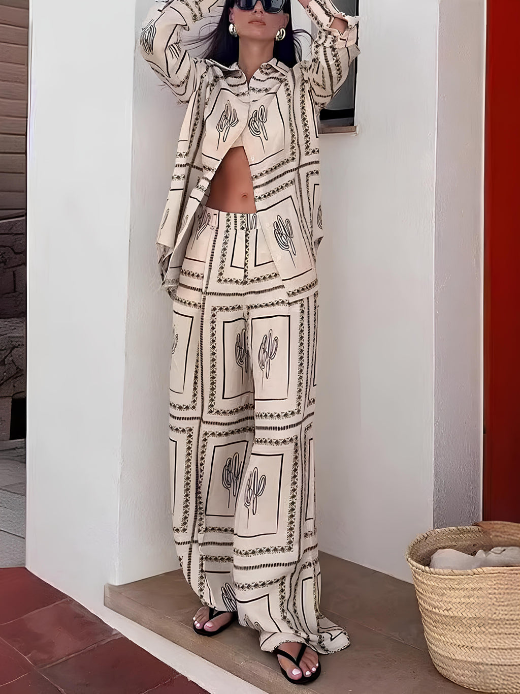 Desenli Uzun Kollu Pantolon Takımı