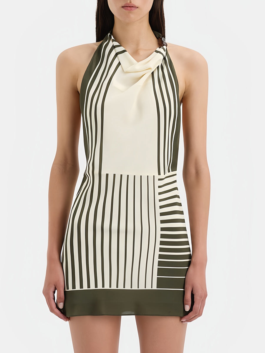 Çizgili Askılı Açık Sırtlı Mini Elbise