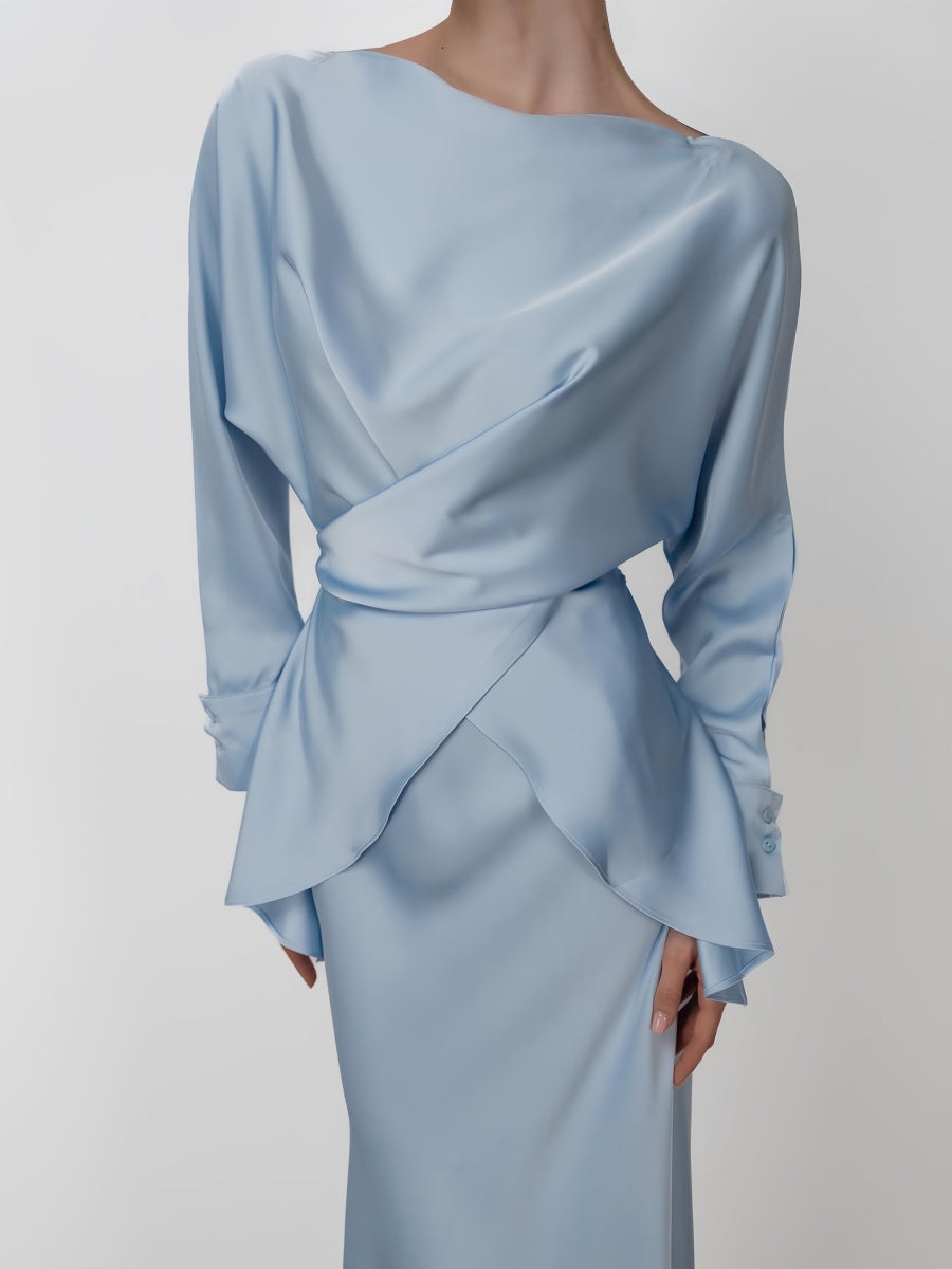 Zarif Çapraz Bağlamalı Düz Etek Takımı