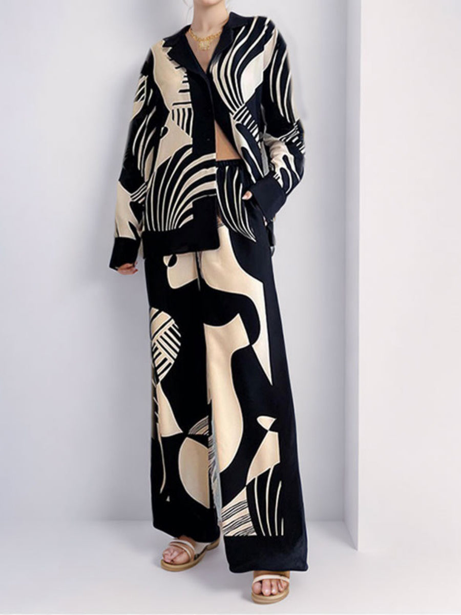 Siyah Desenli Gömlek & Pantolon Takım