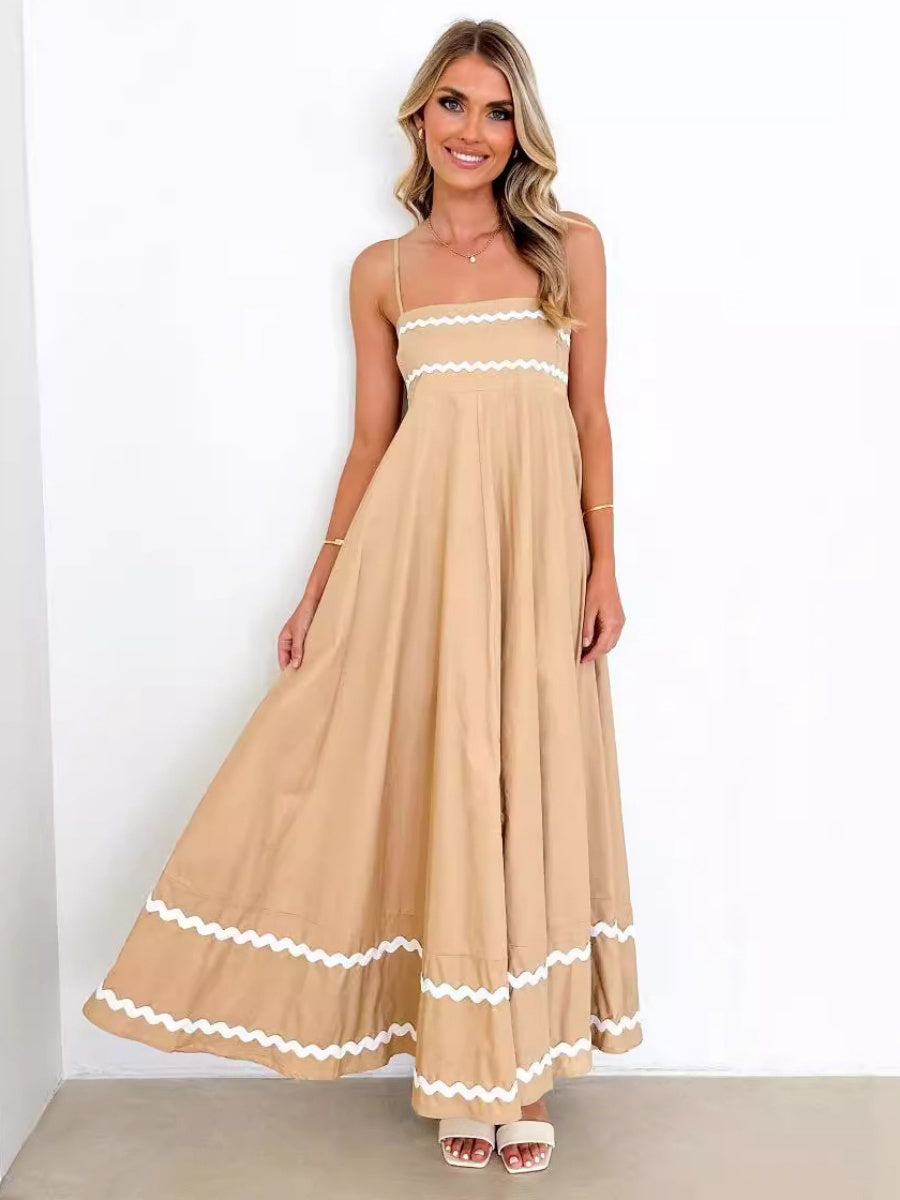 İnce Askılı Sırtı Açık A Kesim Uzun Elbise