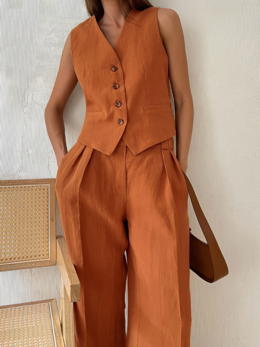 Düğmeli Yelek-Pantolon