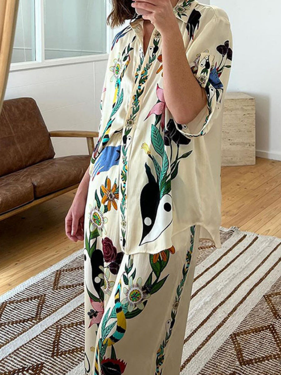 Çiçek Desenli Pantolon Takımı