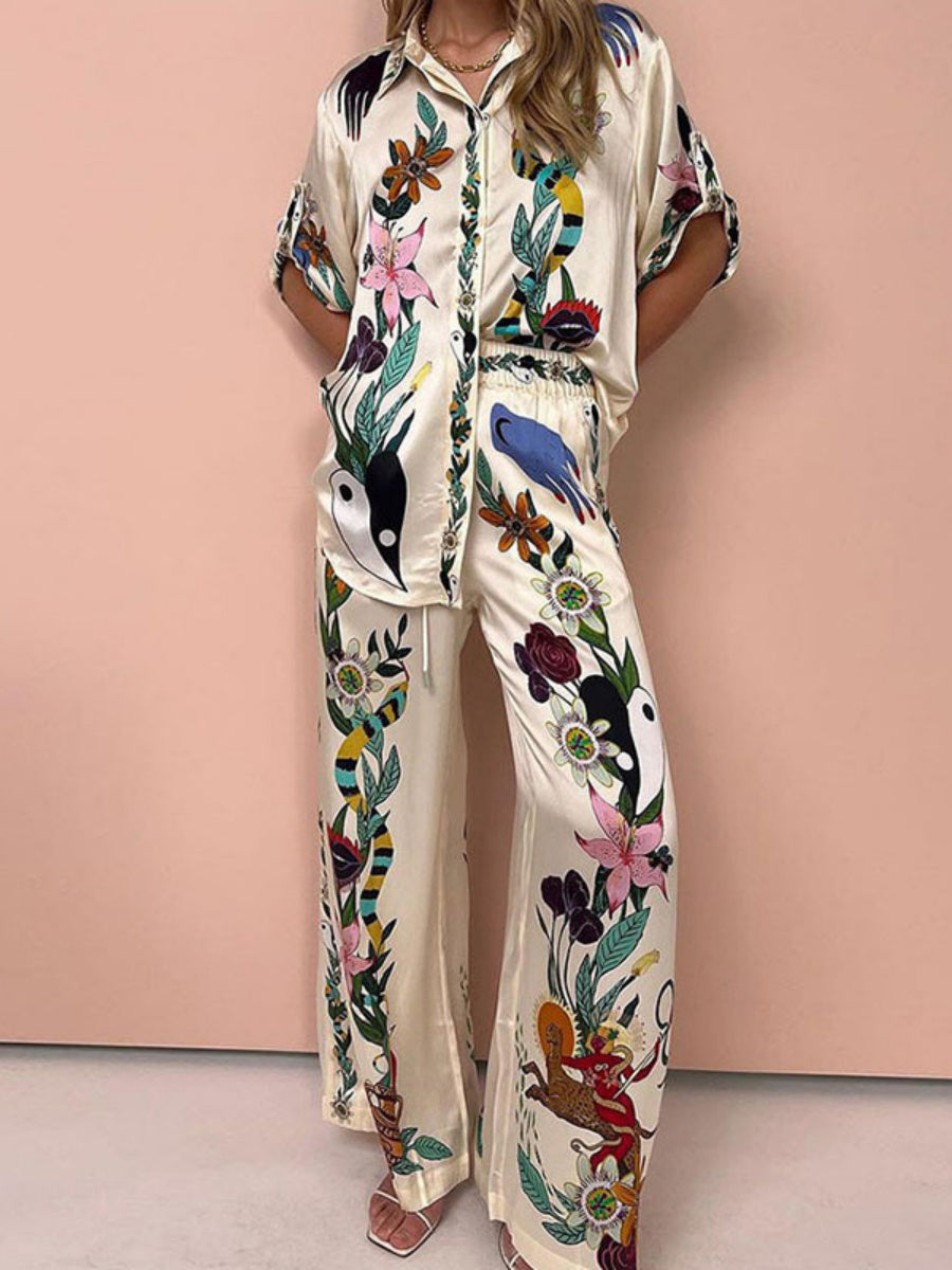 Çiçek Desenli Pantolon Takımı