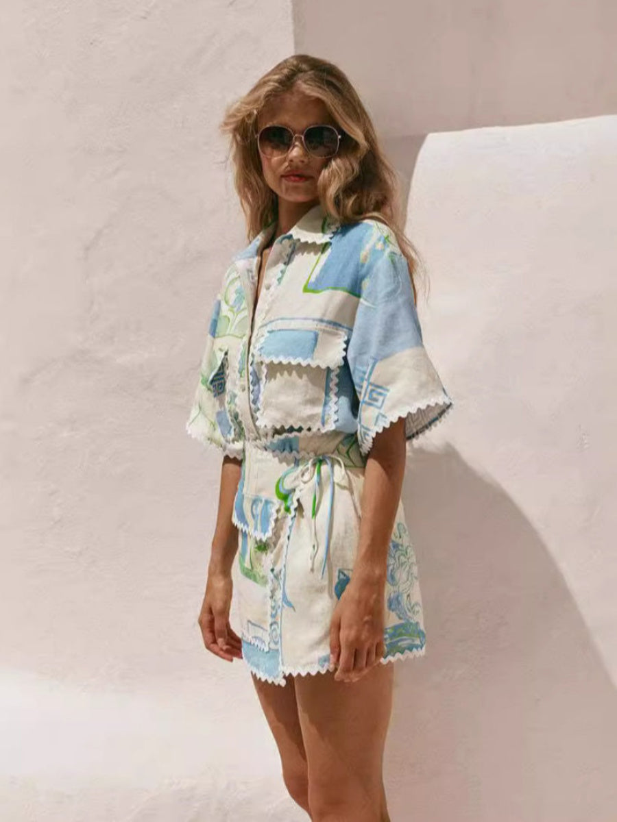 Sarmalı Mini Etek & Gömlek Takımı