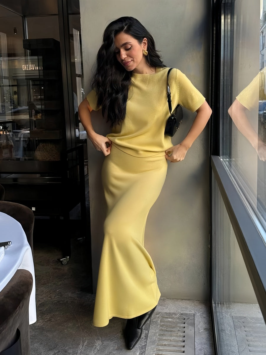 Örme Kısa Kollu Uzun Etek Takımı