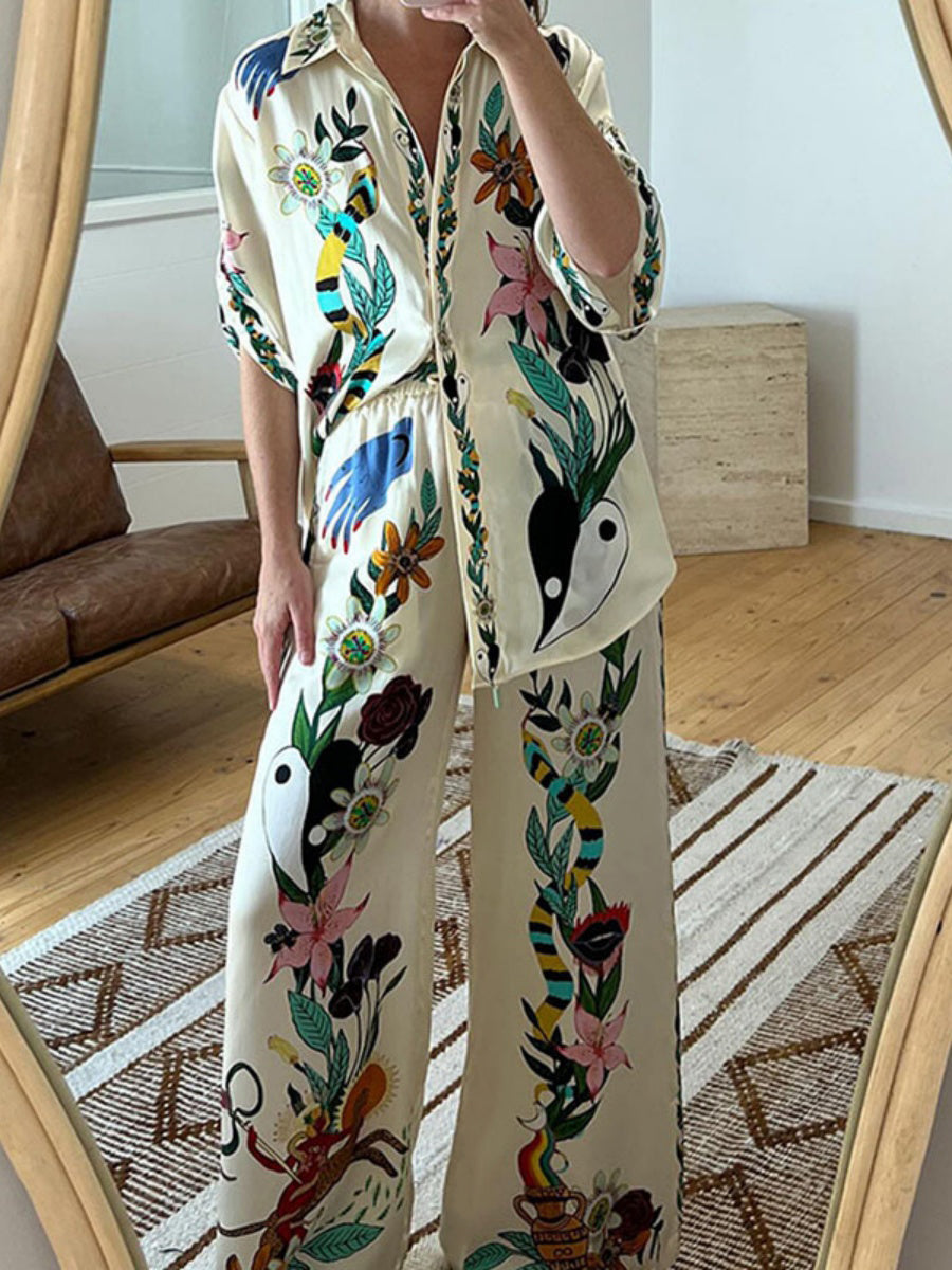 Çiçek Desenli Pantolon Takımı