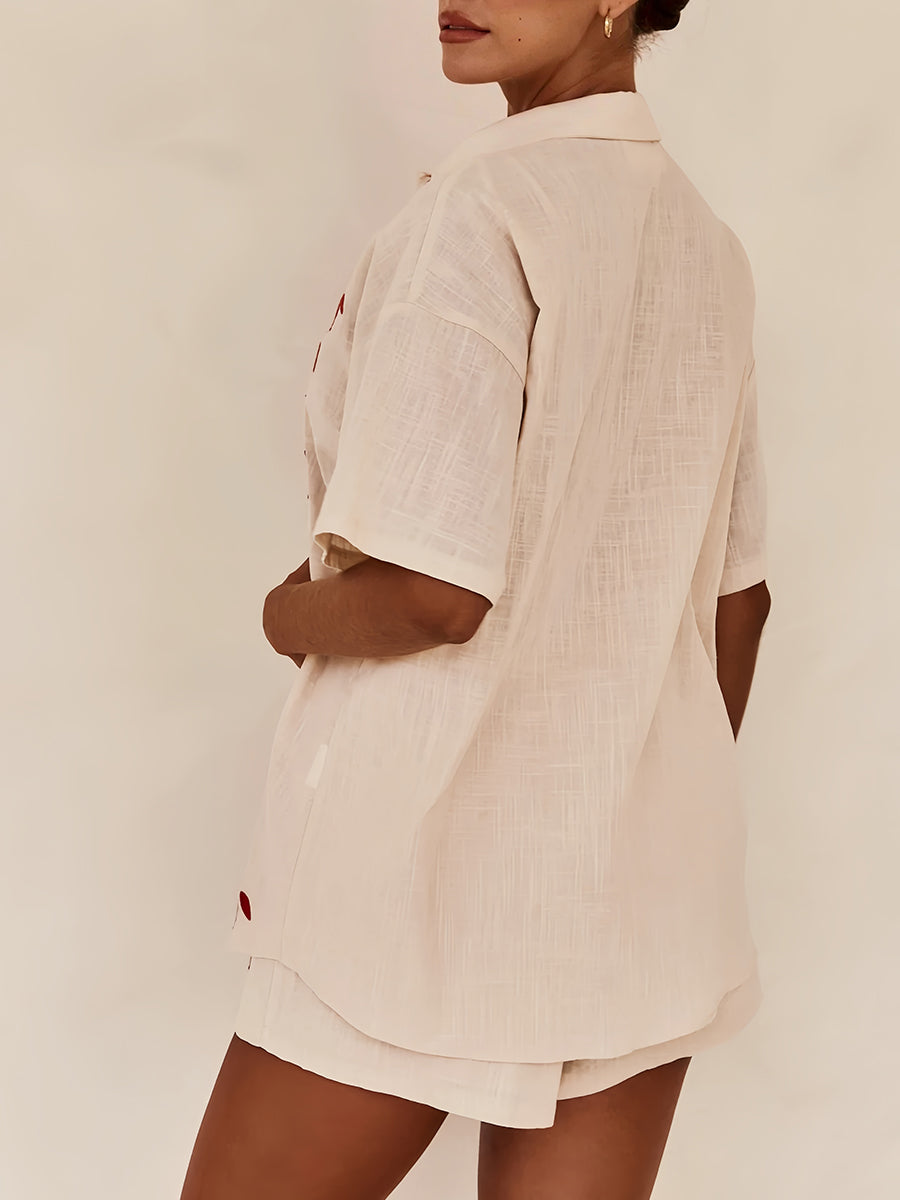 İşlemeli Şort Takımı