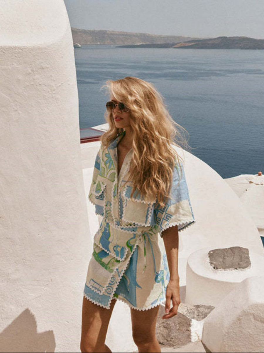 Sarmalı Mini Etek & Gömlek Takımı