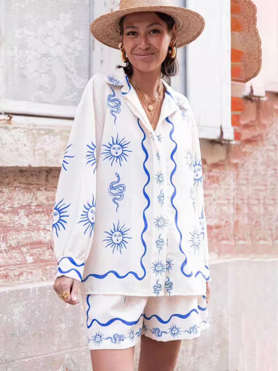 Desenli Şortlu Takım