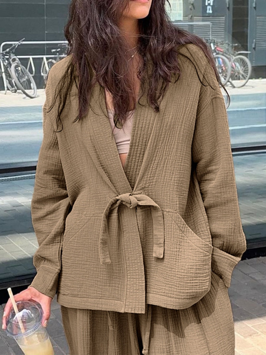 Kuşaklı Pantolon Takımı