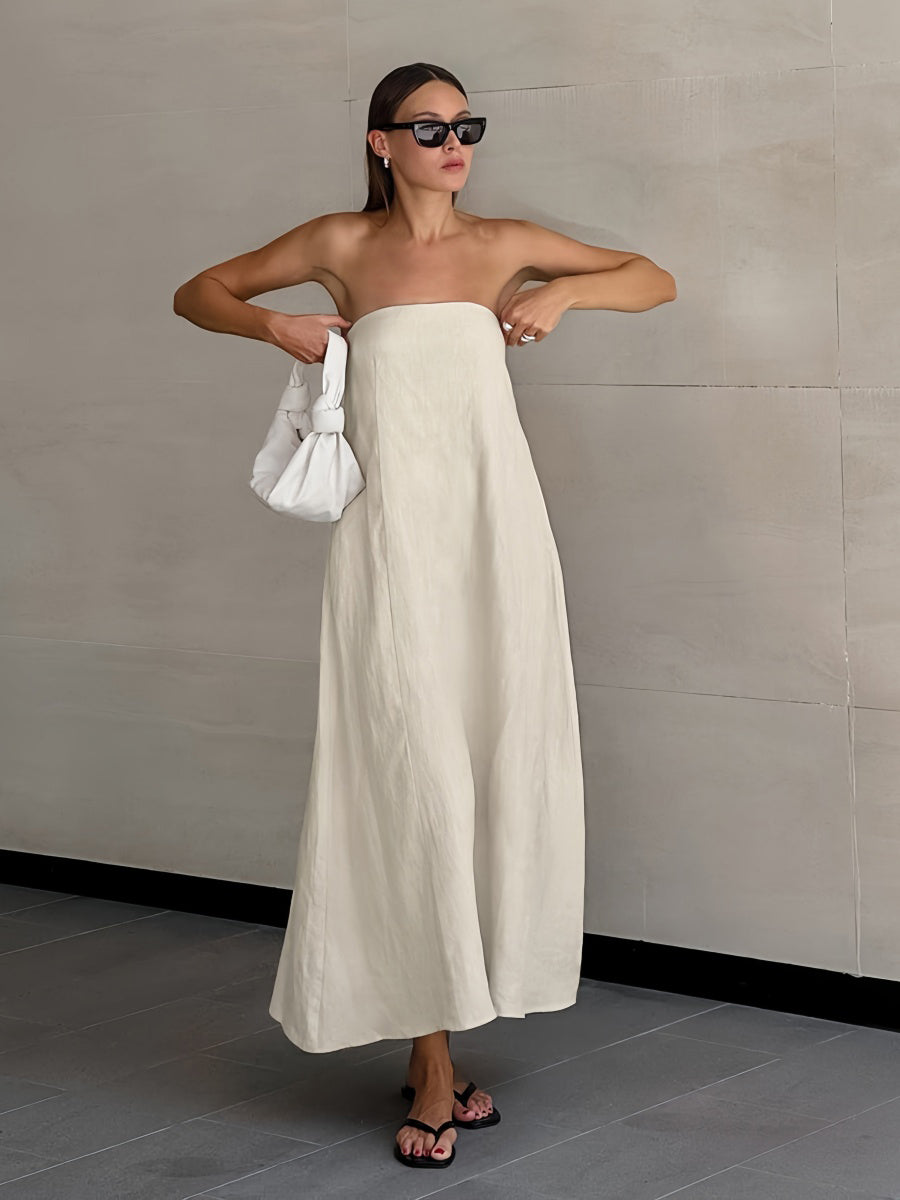 Günlük Düz Askısız Midi Elbise