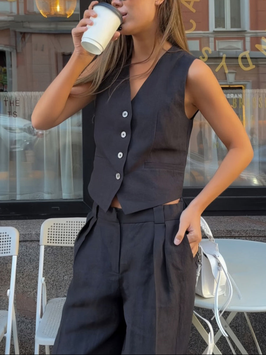 Düğmeli Yelek-Pantolon