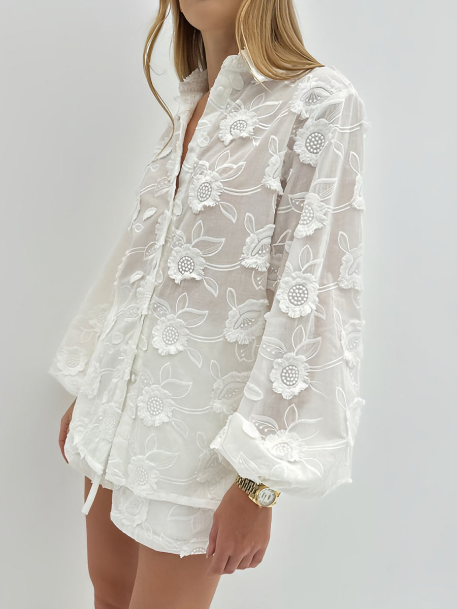 Floral Nakışlı Şort Takım