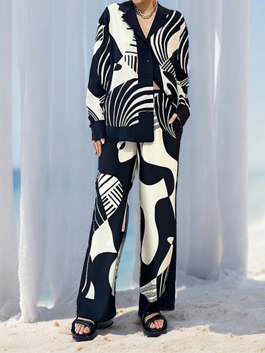 Siyah Desenli Gömlek & Pantolon Takım