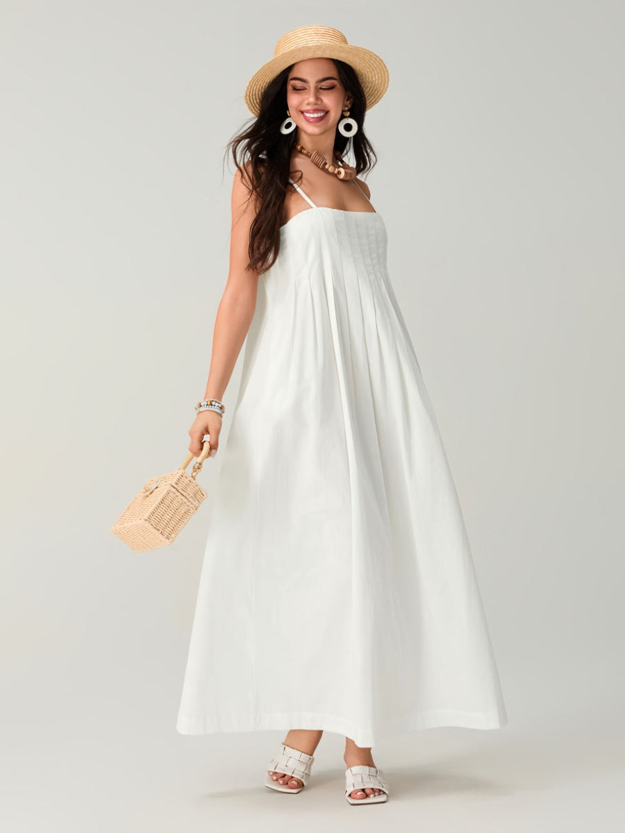 Spagetti Pileli Bol Uzun Elbise