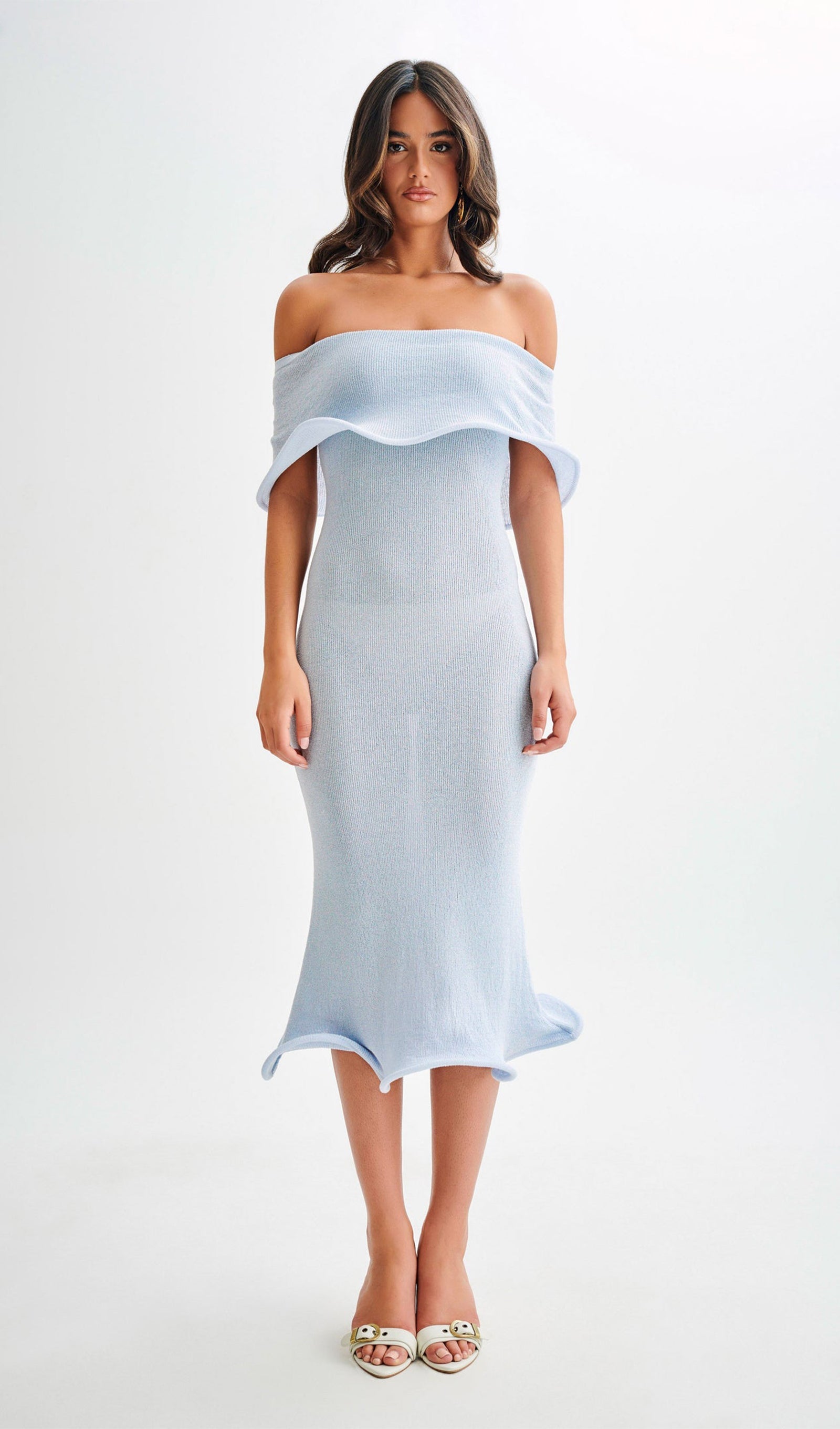 Omuz Açık Örgü Midi Elbise