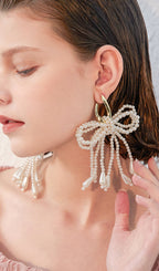 İnci Fiyonklu Sarkan Damla Küpeler