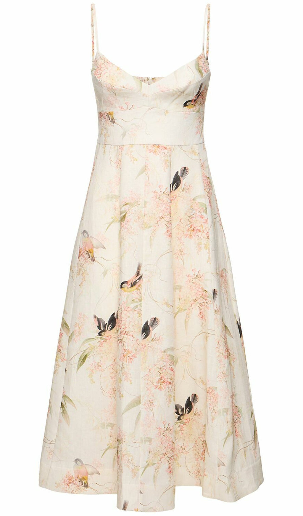 Baskılı Keten Midi Elbise