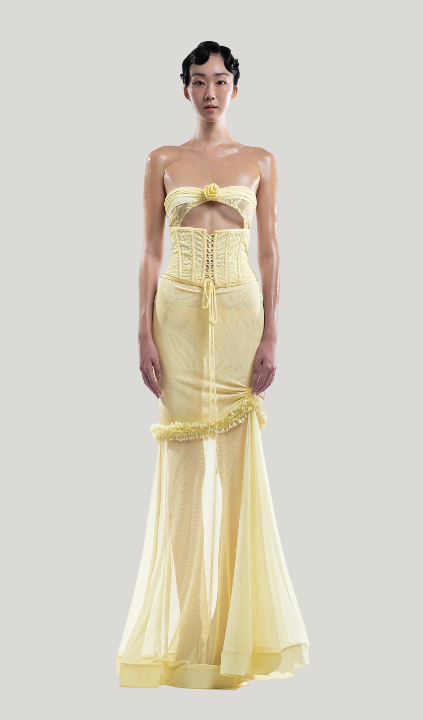 Bandeau Sütyenli Hollow Out Uzun Elbise