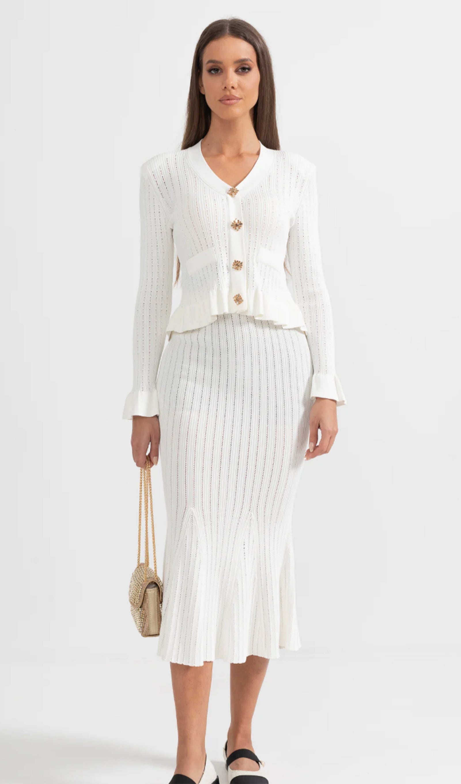 Fırfırlı Kloş Örgü Midi Elbise