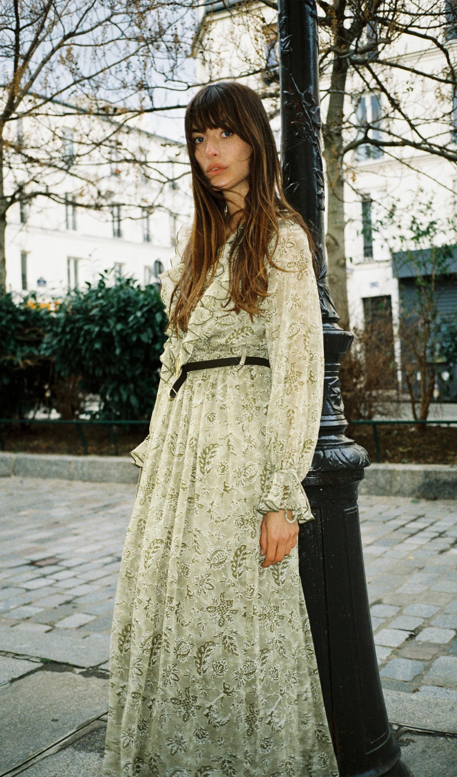 Fırfırlı Baskılı Uzun Elbise