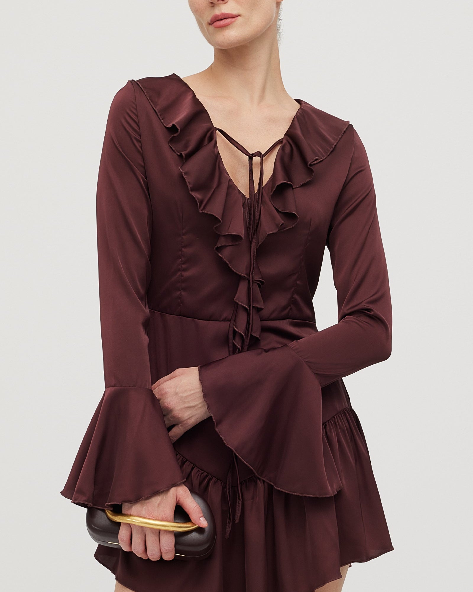 Fırfırlı Saten Mini Elbise