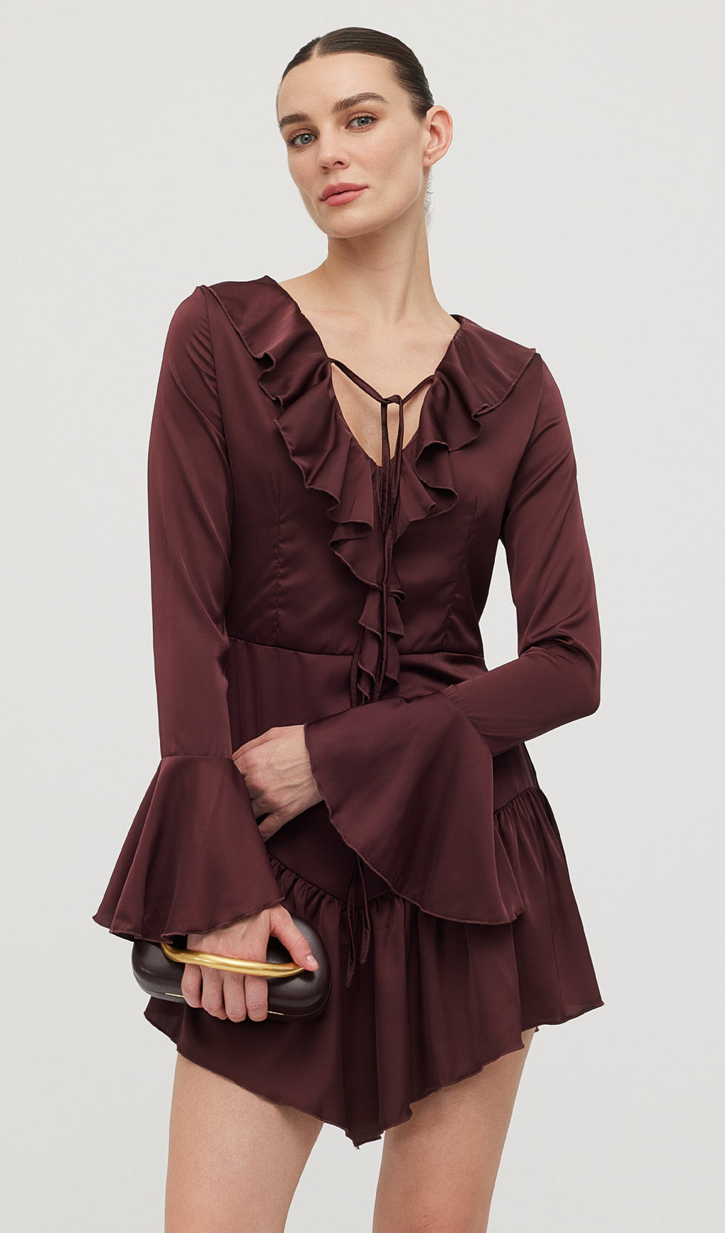 Fırfırlı Saten Mini Elbise