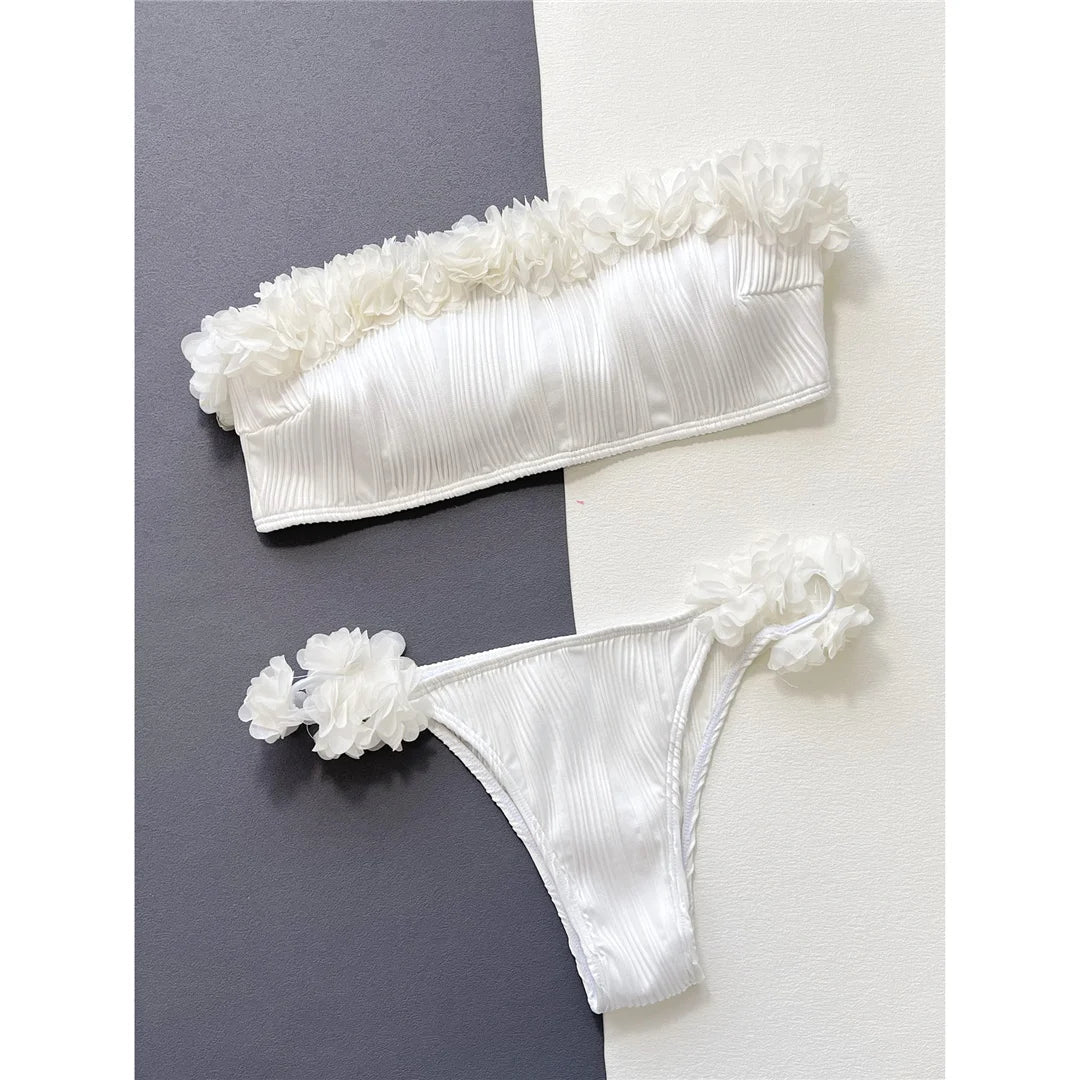 Bandeau Fırfırlı Bikini Takımı