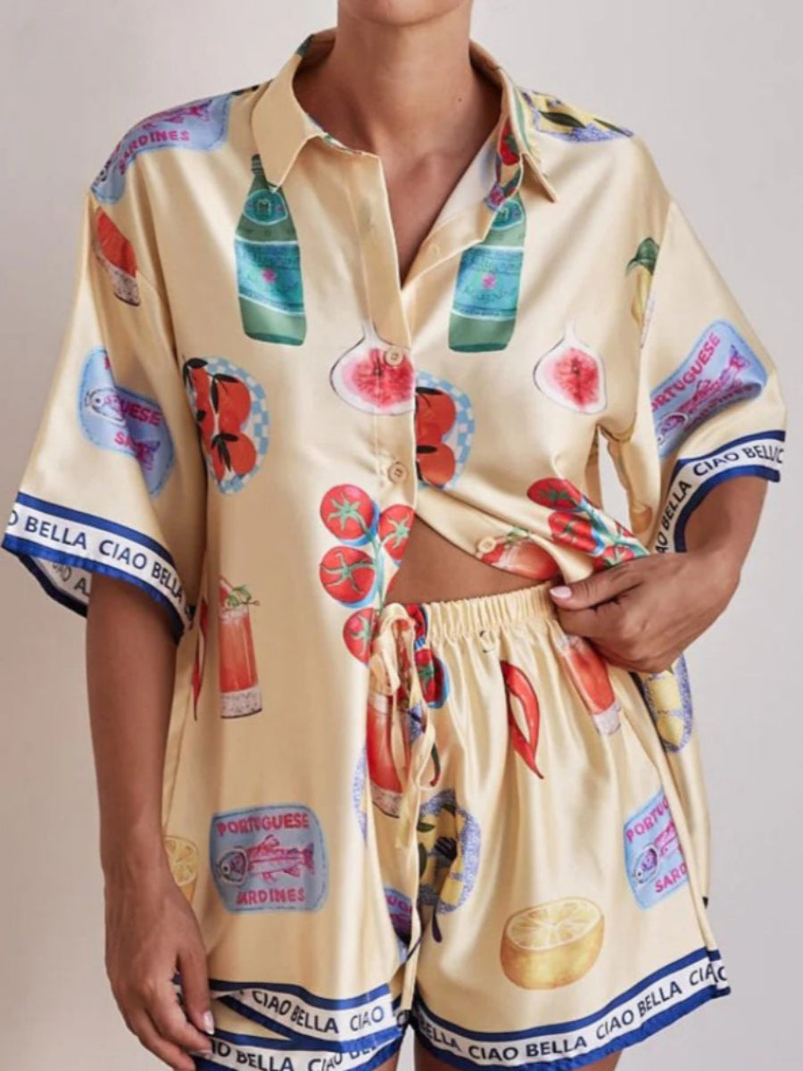 Meyve Desenli Şortlu Takım