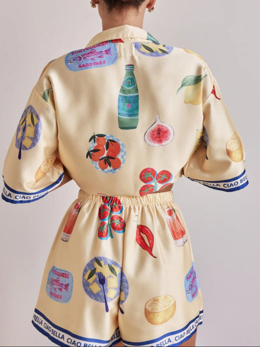 Meyve Desenli Şortlu Takım