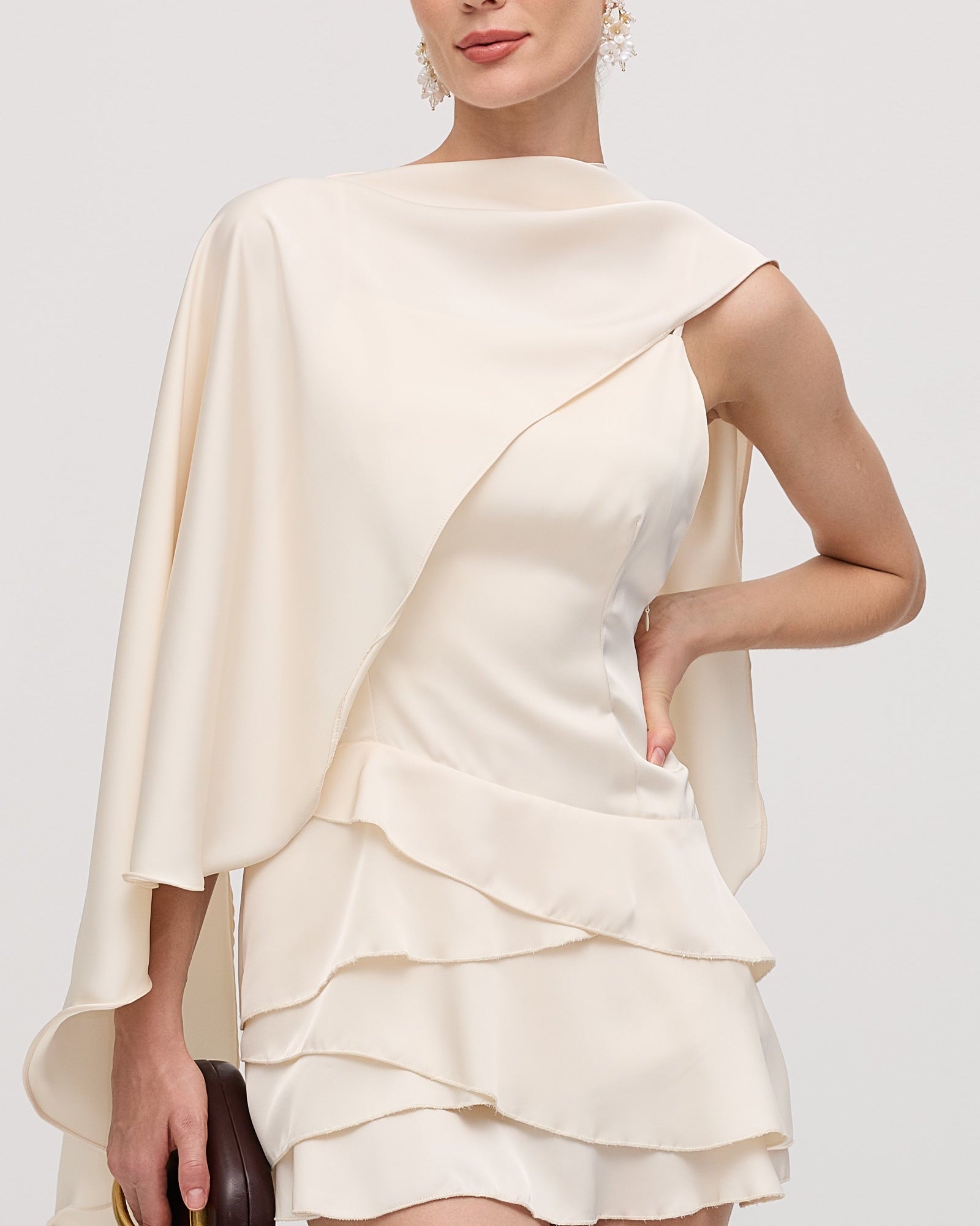 Saten Pelerin İki Parça Mini Elbise