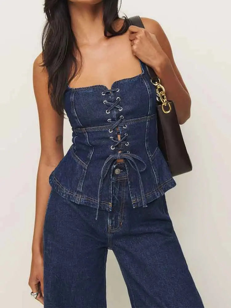 Yıkanmış Denim Kolsuz Yelek