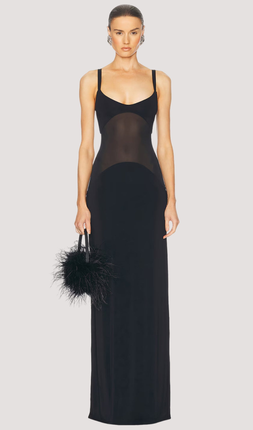 Siyah Şeffaf Örgü Kavisli Uzun Elbise