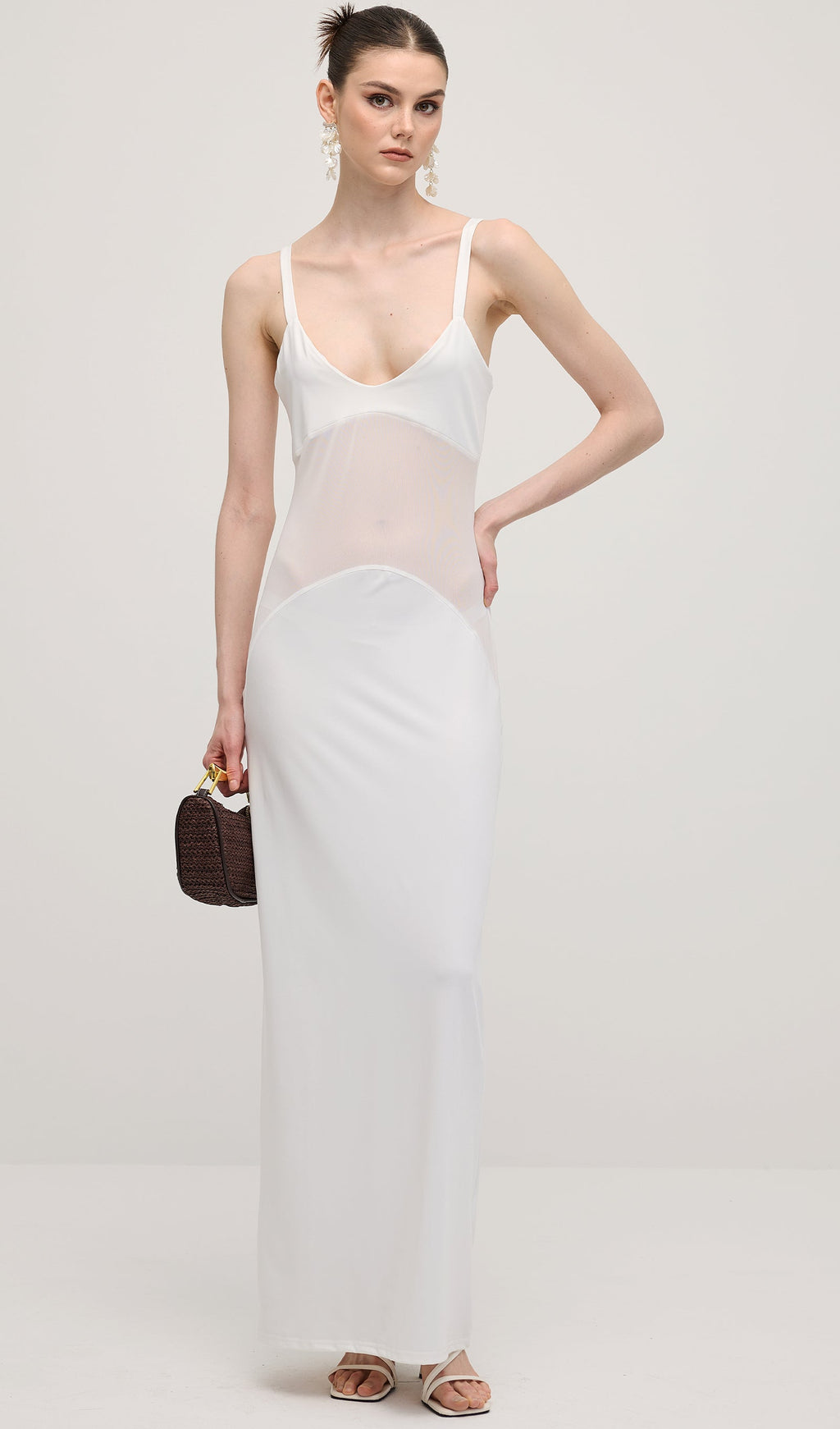 Şeffaf Örgü Kavisli Uzun Elbise