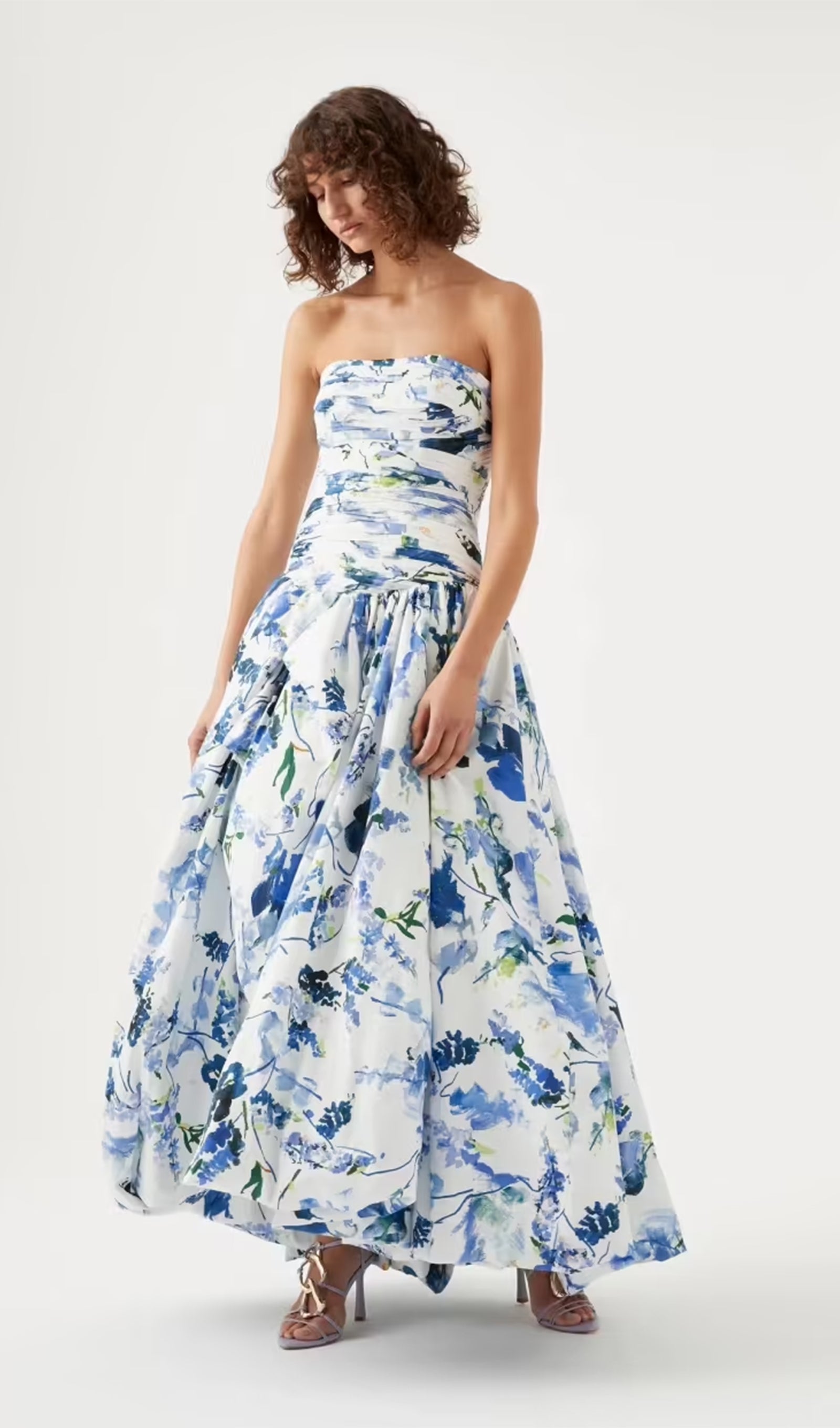 Kolsuz Büzgülü Drapeli Yırtıklı Uzun Elbise